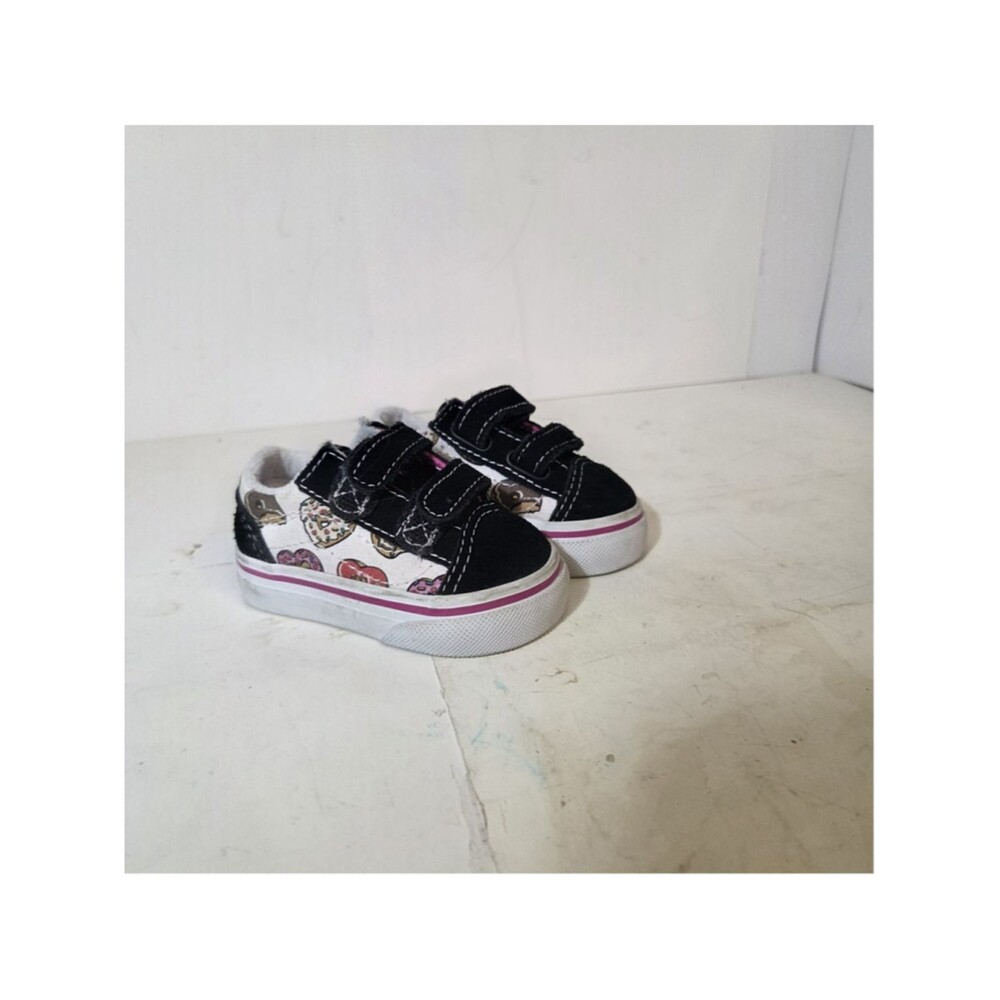 Vans Toddler Girl Sneakers Size 2 White Black Donut Print